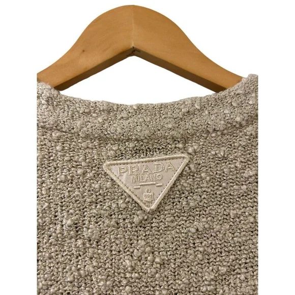 PRADA Boucle Drawstring Mini Dress NWT Small Oatmeal Brown Authentic New - Picture 11 of 16